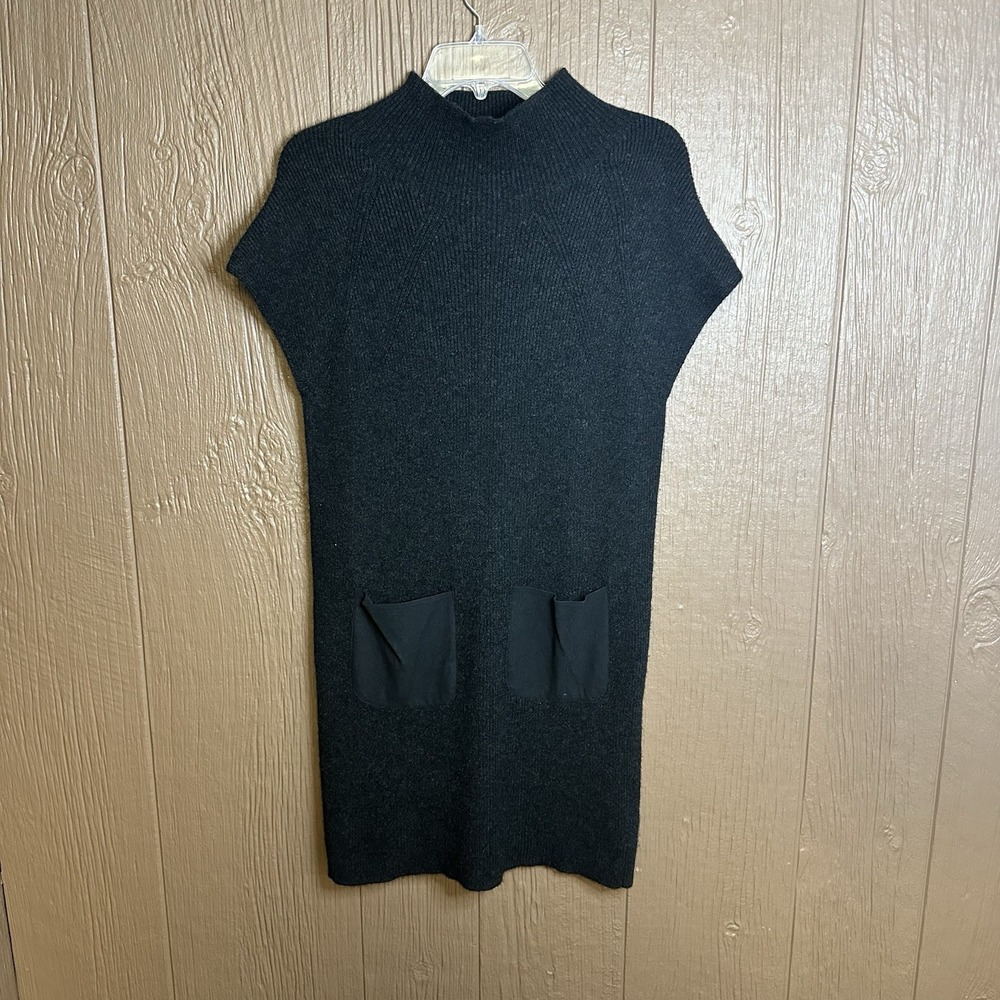 Joie Geinat Charcoal Wool Cashmere Mock Neck Dress Ribbed Sweater Sz S Old Money